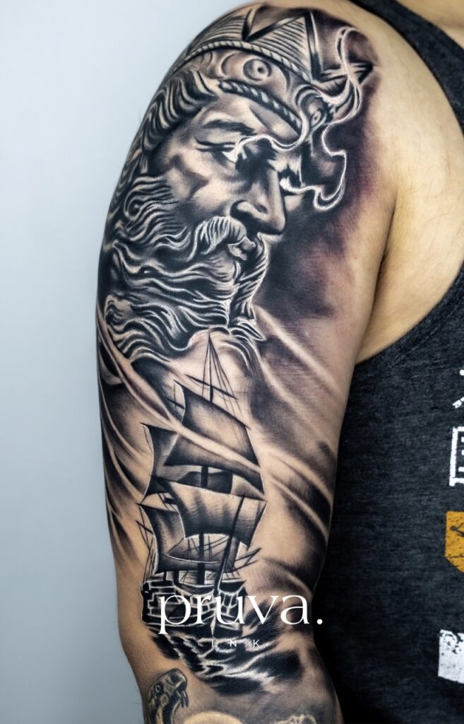beylikdüzü dövme - poseidon ve gemi dövmesi